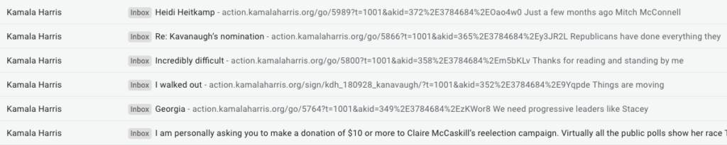 Kamala Harris email campaigns