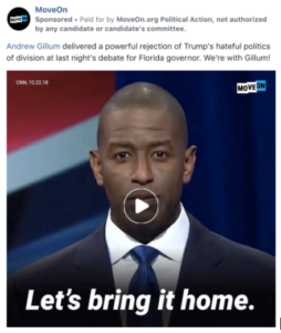 2018 Facebook ad from MoveOn in support of Andrew Gillum