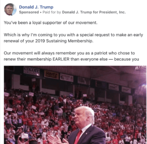 Donald J. Trump ad for 2019 Sustaining Membership Renewal