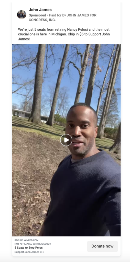 John James selfie ad outdoors in Michigan