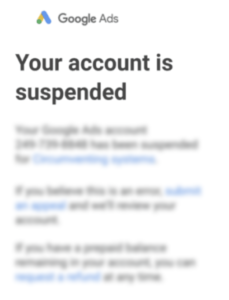 Google ad account suspension